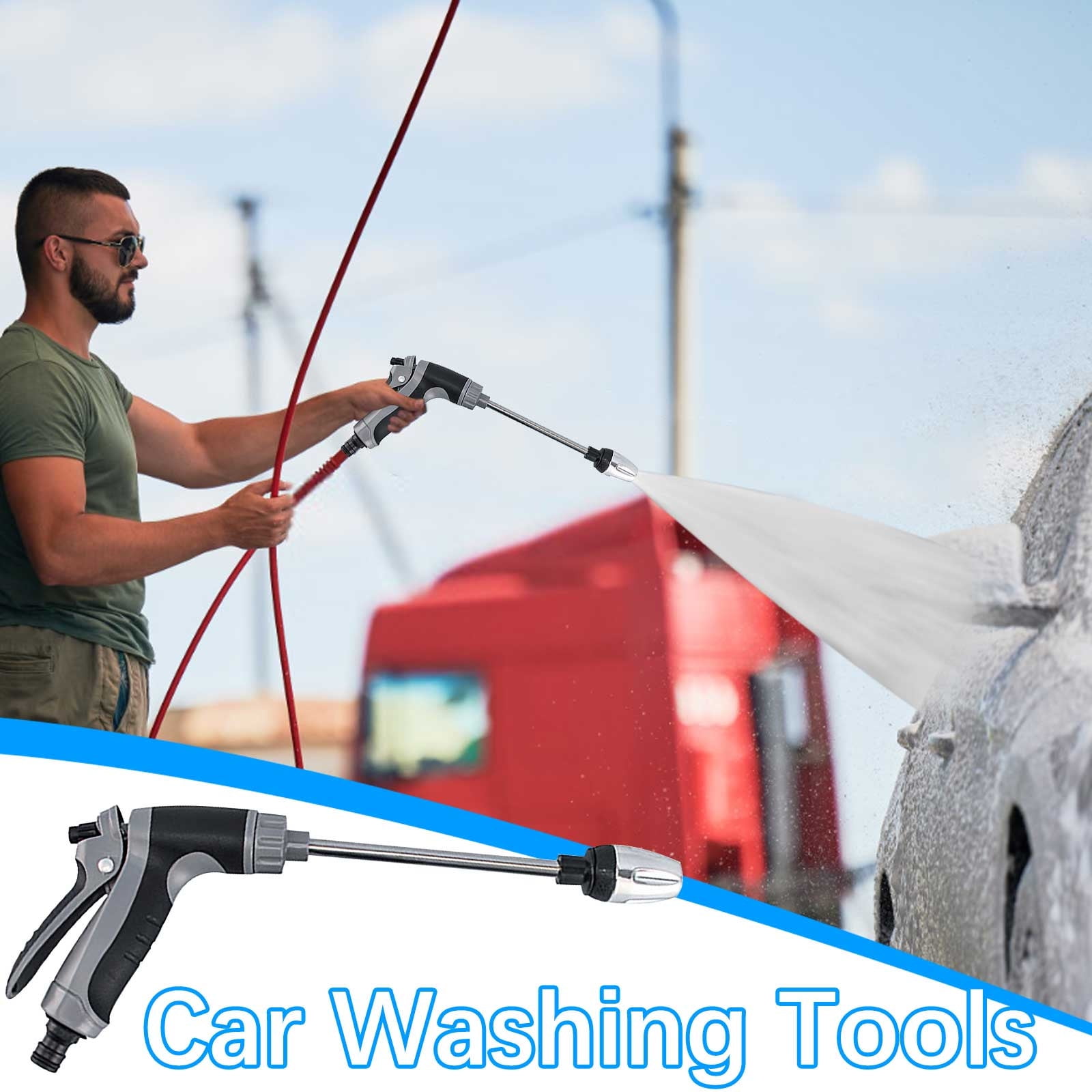 Bfogop High Pressure Power Washer Wand, Watering Sprayer Cleaning Tool, with 3 Hydro Jet Water Hose Nozzle and 1 Foam Cannon, Wand Lance for Gutter Patio Car Pet Window
