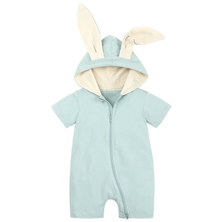 

NIUREDLTD Toddler Boys Girls Solid Zipper Hooded Rabbit Bunny Casual Romper Jumpsuit Playsuit Sunsuit Clothes 18M