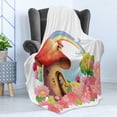 thumbnail image 4 of Mushroom Soft Flannel Fleece Blanket, Little Shroom House in Garden of Flowers Rainbow Fruit Trees Circus Tent Balloons, Cozy Plush for Indoor and Outdoor Use, 70" x 90", Multicolor, by Ambesonne, 4 of 5