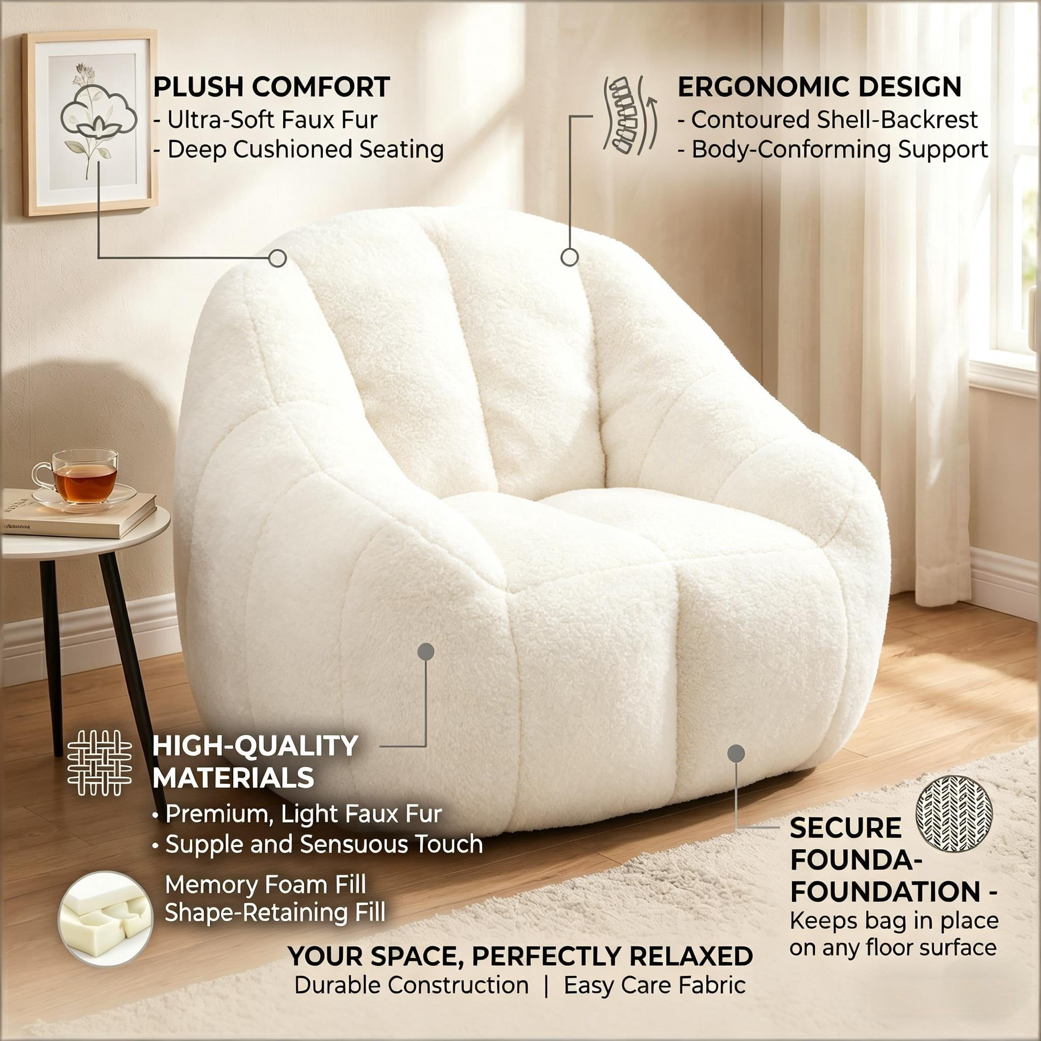 Howcool Bean Bag Chair with Filler, Memory Foam Tufted Fluffy Lazy Sofa for Living Room Dorm Apartment