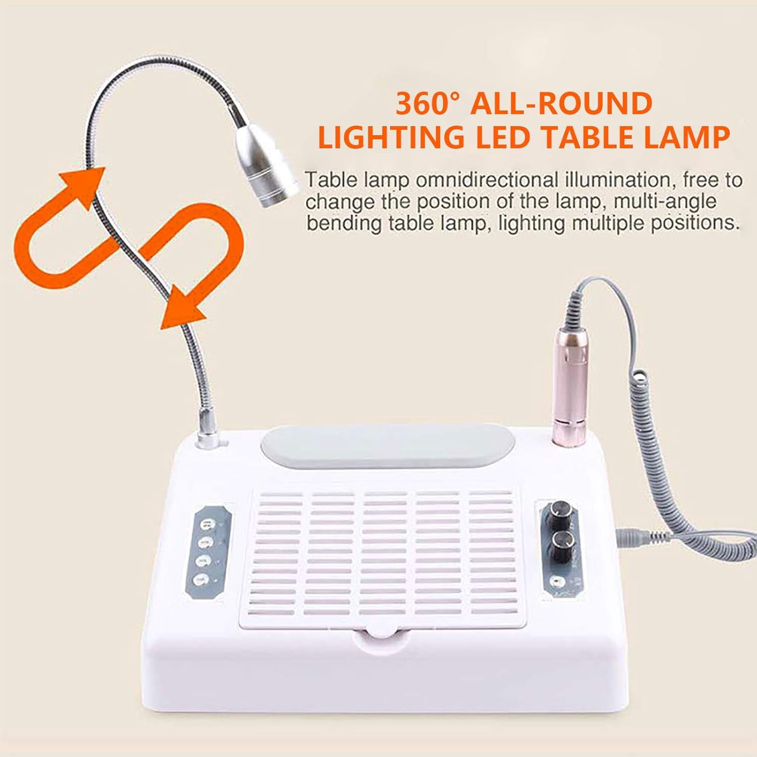 Nail Dryer Vacuum Multi-Purpose Manicure Machine, 5in1 UV Manicure Machine with 30,000rpm Electric Nail Drill, 96W UV LED Nail Lamp, 6W Table Lamp and Hand Pads for Salons and Homes