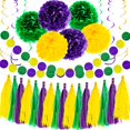 thumbnail image 1 of 32 Piezas De Decoraciones De Mardi Gras, Suministros Para Regalos De Fiesta, Accesorios De Decoración De Mardi Gras, Telón De Fondo Para Colgar En Forma De Remolino, Pompones De Papel De Seda, Guirnal, 1 of 5