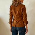 thumbnail image 5 of Women's Faux Suede Button Jacket Oversized Gathered Hem Short Length Coat Casual Vintage Outerwear with Pockets for Retro Style, Fall and Spring Wear, and Seasonal Events,Brown,2XL, 5 of 5