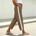 thumbnail image 2 of GUACER No Boundarie Women's Cropped Pants Casual Drawstring Straight Leg Pants with Boho Crochet Lace Side Stripe Summer Trousers, 2 of 7