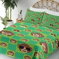 thumbnail image 3 of Ambesonne Monkey Emoji Fitted & Top Sheet Set with Shams, Jungle Squares Animals, Lime Green Umber Beige, 3 of 5
