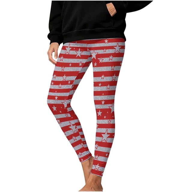 HAiming Legging de Noël Rayé pour Femmes Imprimé de Noël Taille Haute Extensible Yoga Course Entraînement Gym Collants