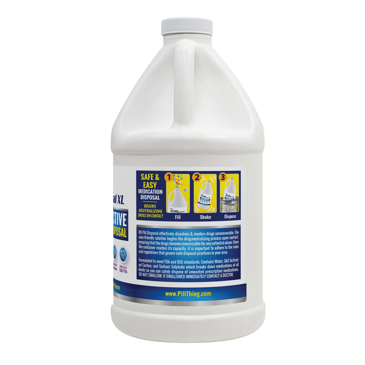 RX Pill Disposal XL, Safe Effective Solution, Destroy and Deactivate Prescription Medication Drug Medicines, XLarge 64oz Capacity