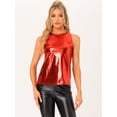 thumbnail image 3 of DARING DIVA Women's Metallic Sleeveless Tank Top XS Red Shiny, 3 of 6