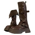 thumbnail image 2 of NOKIO Bottes Rétro de Combat pour Adolescentes Hauteur Genou Mi-Mollet Légères Semelle Crantée Goth Punk Hiver Mode Urbaine Tendance à Lacets Bottillons, 2 of 7