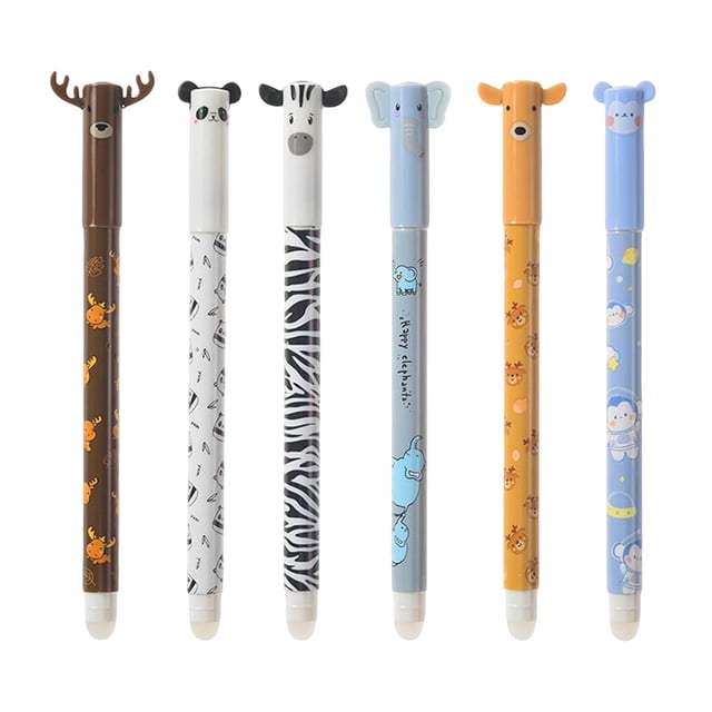 Under $5 Erasable Gel Pens, 6-Pack Erasable Ballpoint Pens, 0.5Mm Gel Ink Rollerball with Eraser, Animal Design for Smooth Writing, Multicolor Erasable Ink Pens, by Goohae