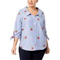 thumbnail image 1 of Monteau Camisa con botones bordada de talla grande a la moda para mujer, azul, 2X, 1 of 1