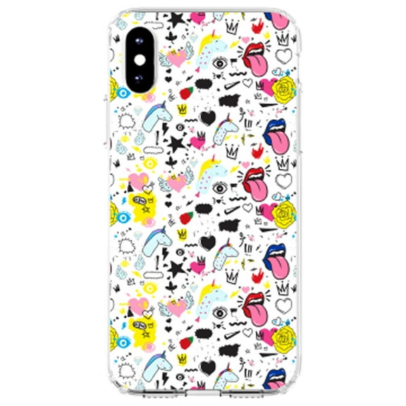 DistinctInk Clear Shockproof Hybrid Case for iPhone XR (6.1" Screen) - TPU Bumper, Acrylic Back, Tempered Glass Screen Protector - Girl Power - Unicorn Crowns Loud Mouth