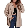 thumbnail image 1 of Camisa holgada de longitud media para mujer Chaqueta con botones de pana Abrigo de manga larga con hombros caídos con paneles Caqui M, 1 of 7