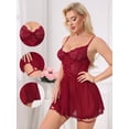 thumbnail image 3 of DARING DIVA Women's Lingerie See Through Chemise Nightgown with Garter Belt M Wine Red, 3 of 6