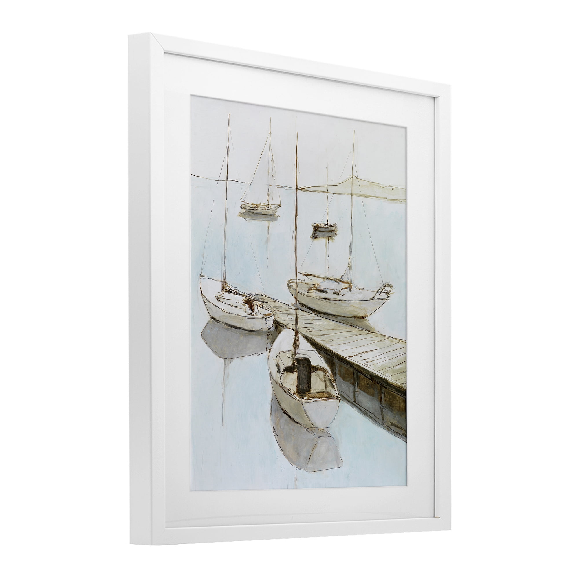 Stupell Industries Docked Sails Coastal Scene White Framed Print Under Glass, design by Lorenzo Collective