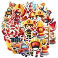 thumbnail image 2 of 35pcs-50pcs Cartoon Firefighter Stickers Emergency Stickers Funny Children Stickers for Luggage Laptop, 2 of 9
