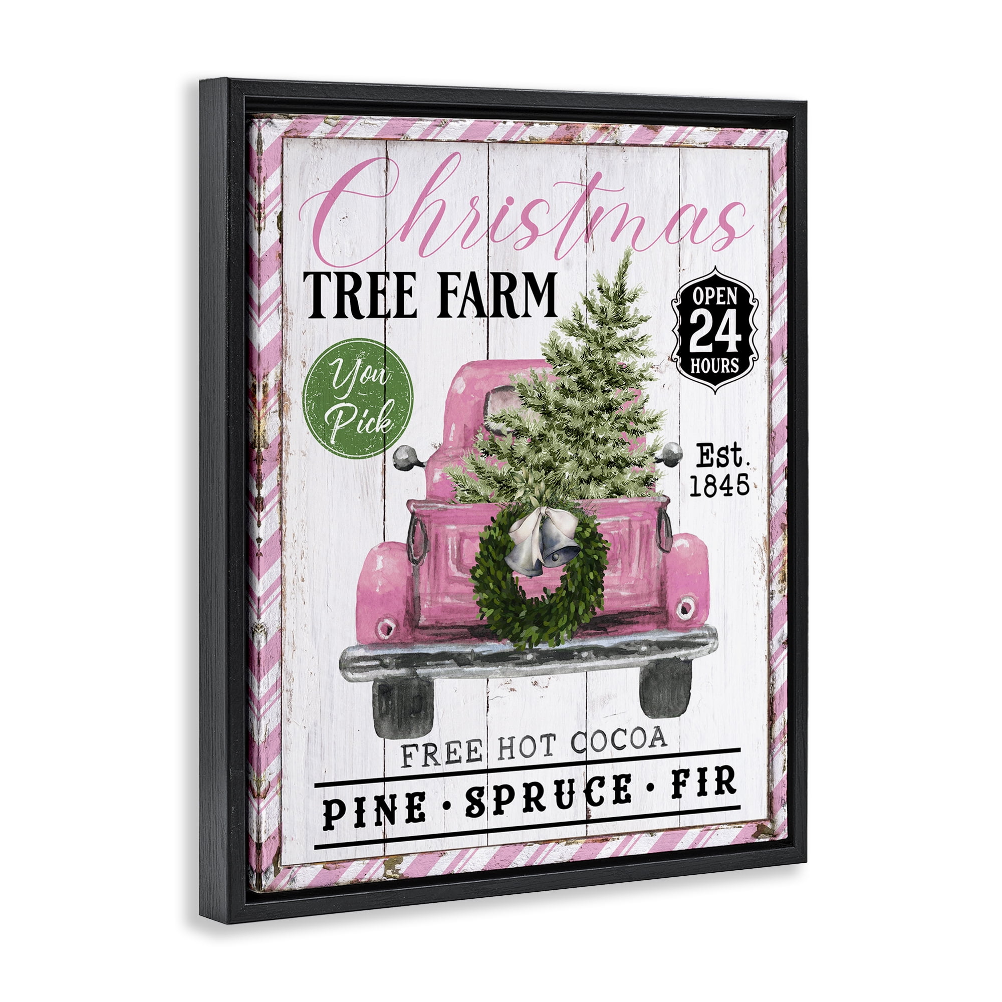 Stupell Industries Pink Christmas Tree Farm Holiday Painting Black Floater Framed Canvas Art Prints Wall Art, 25 x 31