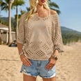 thumbnail image 2 of Crochet Lattice Tops For Women Cute Summer Tops Pastel Tops For Women Loose Fit Tee Shirt Women Cute Basic Tops For Women Wrinkle Free Travel Clothes For Women Short Sleeve Crochet Sweater, 2 of 5