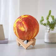 Urban Shop 3D Print Color Changing Moon Lamp with Wood Stand, remote control and USB Adaptor, 7.5 x 5.5, Sun