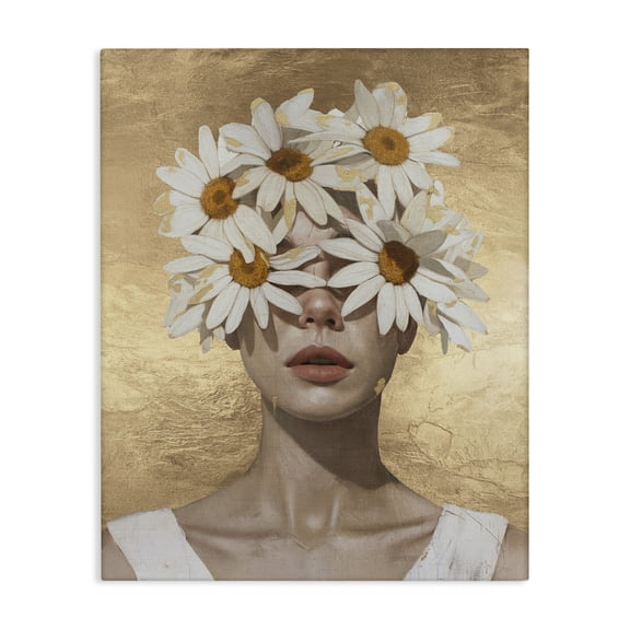 Stupell Industries Daisy Adorned Woman People Painting Wrapped Canvas Art Print Wall Art, 16 x 20