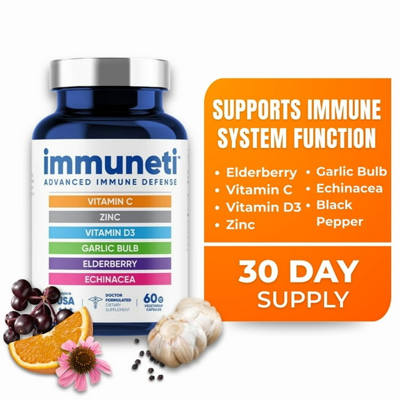 Immuneti - Advanced Immune Defense 6-in-1 - Vitamin C, Echinacea, Elderberry, Vitamin D, Zinc, Garlic Immune Supplement