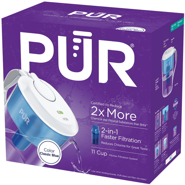 PUR Classic 11 Cup Water Filter Pitcher with LED, CR1100C, Blue, White PUR Classic 11 Cup Water Filter Pitcher with LED, CR1100C, Blue, White