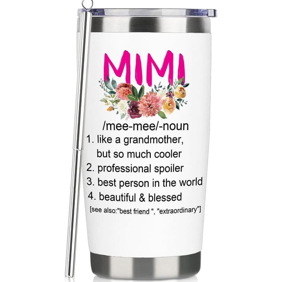 Best Mimi Gifts From Grandson Funny Travel Tumbler Gifts for Mimi From Granddaughter Christmas Birthday Presents From Grandchildren -20oz White Mimi Water Cup With Straw and Lip