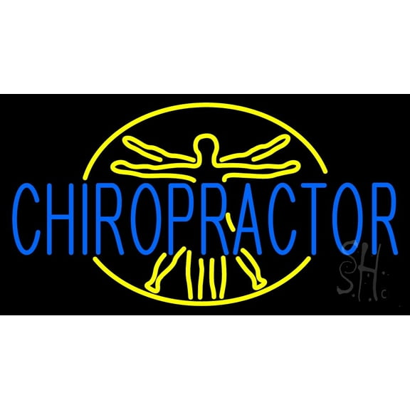 Blue Chiropractor LED Neon Sign 20 x 37 - inches, Black Square Cut Acrylic Backing, with Dimmer - Bright and Premium built indoor LED Neon Sign for Defence Force.