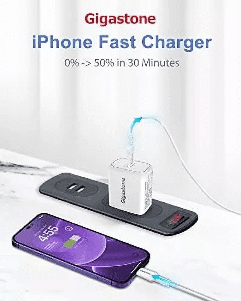 Gigastone iPhone Charger Fast Charging, 4-Pack【Apple MFi Certified】 20W USB C Charger + 5FT USB-C to Lightning Cable, Fast Charger, Compatible with iPhone series - PD-6201W+CL-7600-4-B
