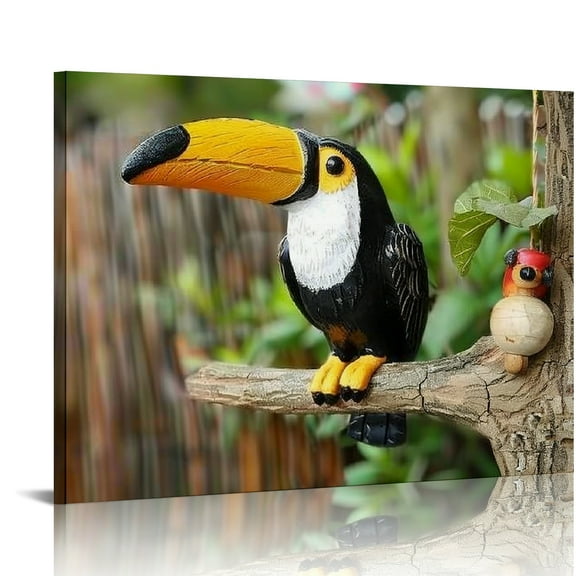 Creowell Toucan Branch Canvas Wall Art Ready To Hang Home Decor 16x12in