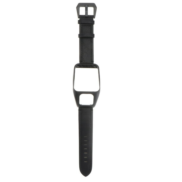 EeaseMX Correa de reloj de cuero con hebilla chapada en acero inoxidable, repuesto para reloj inteligente, compatible con TOMTOM Runner 3 (negro)
