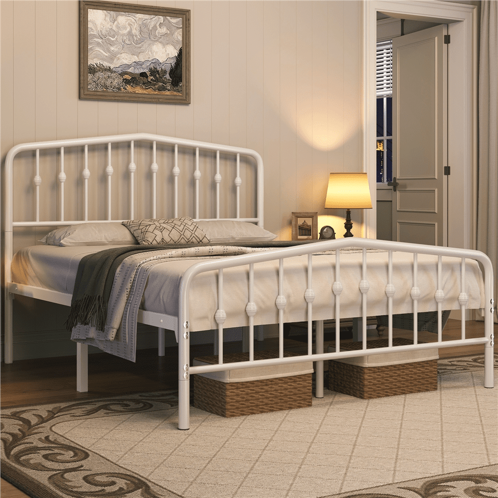 Renwick Modern Metal Platform Bed with Arched Headboard and Footboard,Queen,White