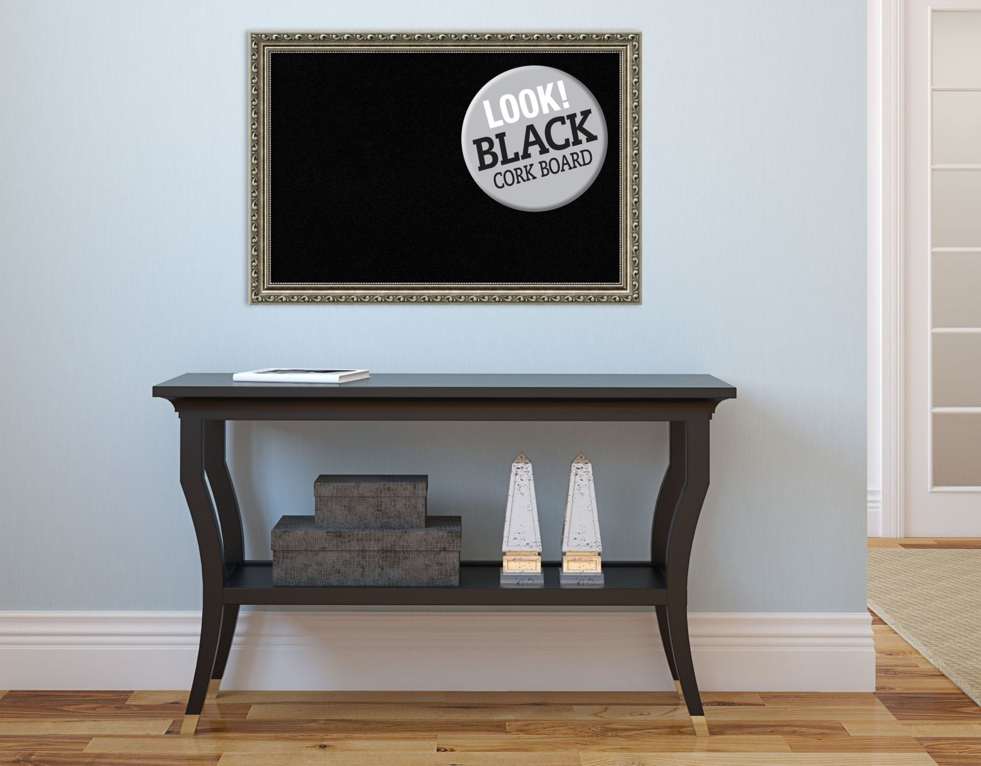 Amanti Art Natural Cork Board Wood Framed Parisian Silver Bulletin Board 26 in. x 18 in.