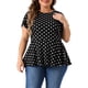 thumbnail image 1 of Camisas de verano de puntos de polka para mujeres de tallas grandes GRACE & GRANDEUR, con dobladillo peplum y mangas cortas, 3X en negro y blanco, 1 of 1
