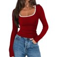 thumbnail image 2 of Busydd Women's Tops Trendy Solid Color Square Neck T Shirts for Women Casual Versatile Long Sleeve Tees for Women L, 2 of 8