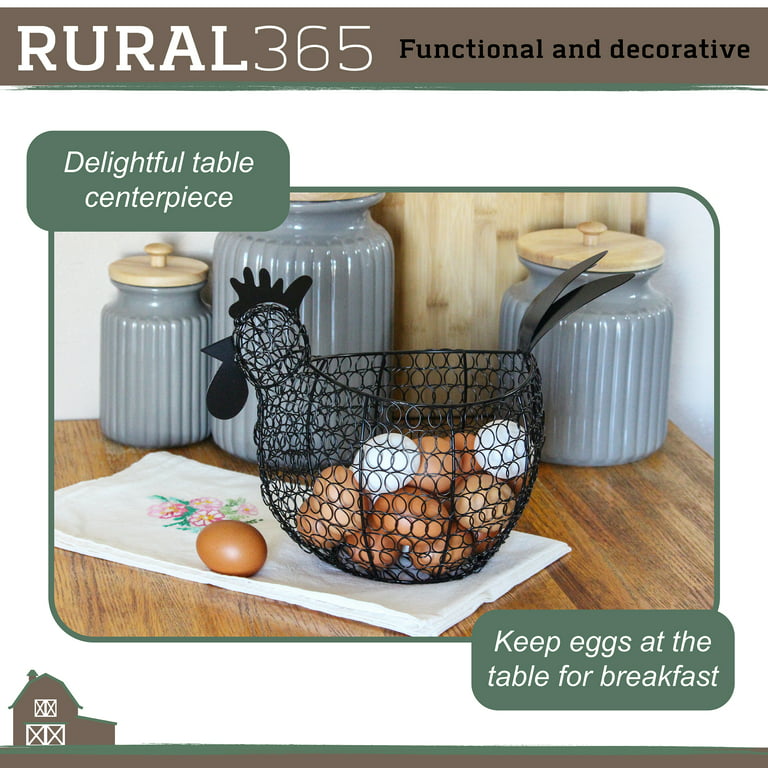 Rural365 Black Metal Chicken Egg Basket - Rustic Decor Chicken Basket Egg  Holder 