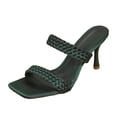 thumbnail image 7 of Kitten Heels for Women Braided Band Stiletto Sandals Square Open Toe Slip on Mules Solid Color Summer Casual Slides Green Size 9, 7 of 7