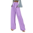thumbnail image 2 of Baqcunre Trousers Pants for Women Casual Solid Color Loose Pockets Elastic Belt Waist Pants Long Trousers Womens Fashion Women's Pants Womens Pants Womens Clothes Purple XXL, 2 of 6