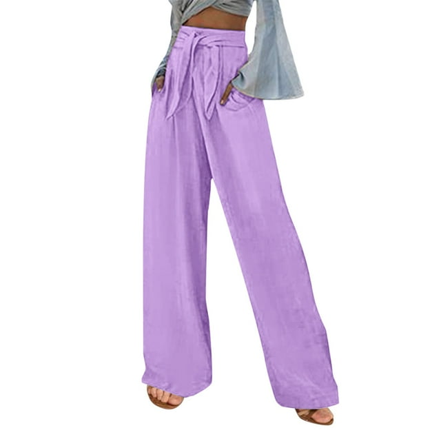 Gibobby pantalones de maternidad mujer Pantalones largos de cintura con cinturón elástico con bolsillos sueltos de color sólido informal para mujer (Morado, XL)