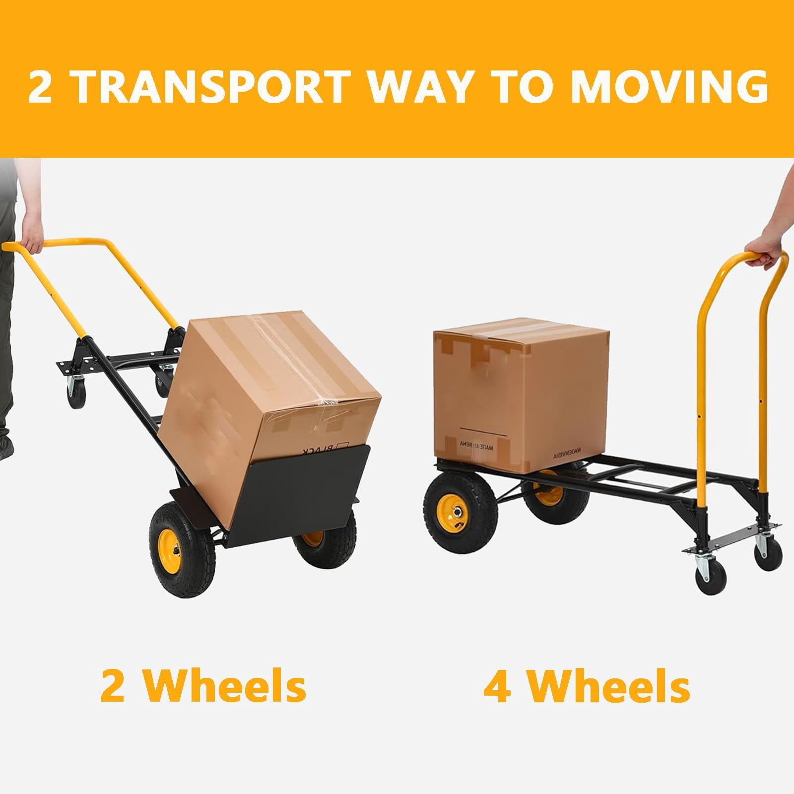 2-in-1 Convertible Hand Truck, 800 lbs Heavy Duty Dolly Cart, Folding Metal Frame with 4 Wheels, Ideal for Moving, Warehouse, Garden and Shopping