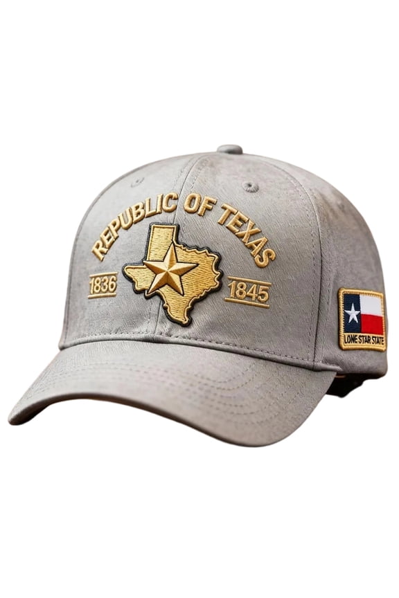 3D Embroidered Republic of Texas Lone Star State Baseball Cap, 100% Cotton Adjustable Unisex Gray Hat for Texas History Buffs & Pride Enthusiasts,Size Free Size