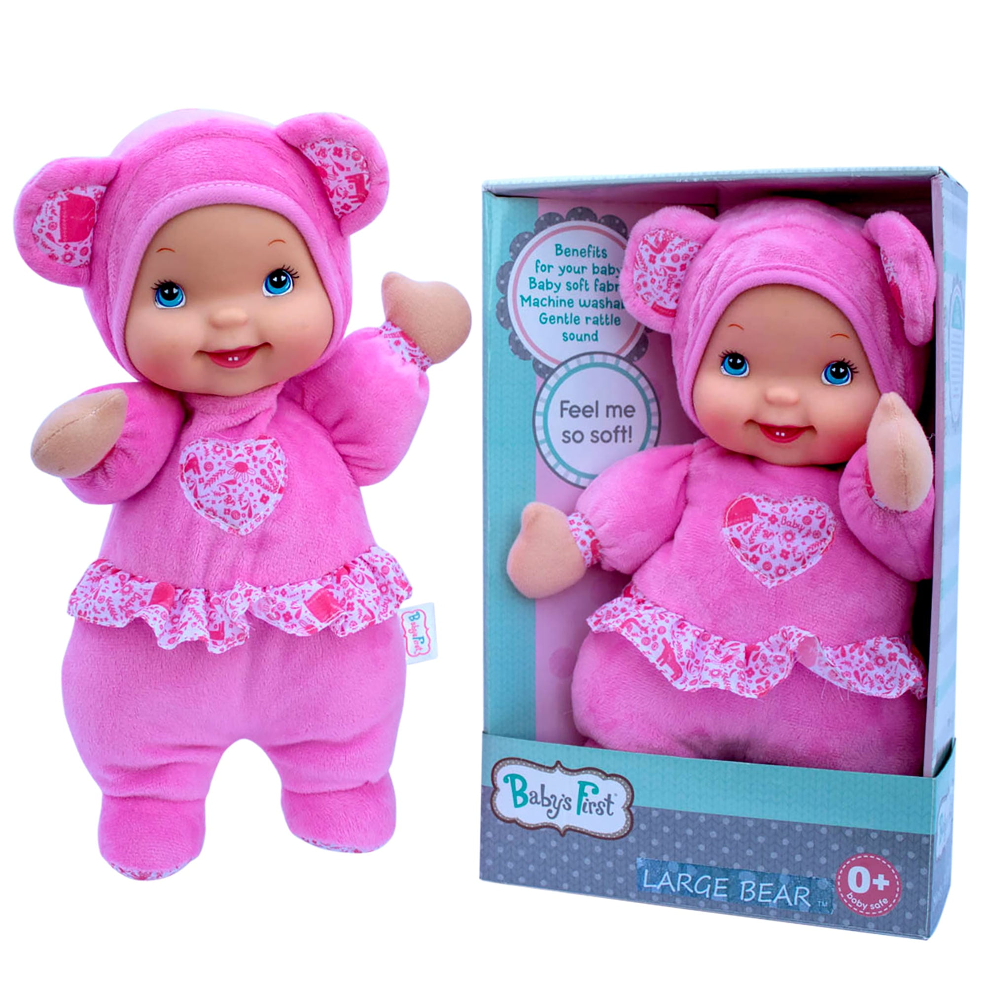 Baby's First: Love Bear Baby Doll - Pink Fleece Outfit, Interactive Musical Doll, Plays This Little Light of Mine, Soft Toy, Baby-Kids-Toddlers 3mo+