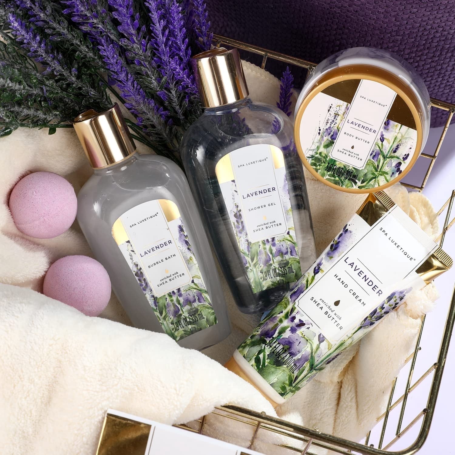 Spa Luxetique Bath Gift Sets for Women Lavender Self Body Care Baskets - 10 Pcs Home Spa Relaxing Birthday Gifts for Her with Tote Bag