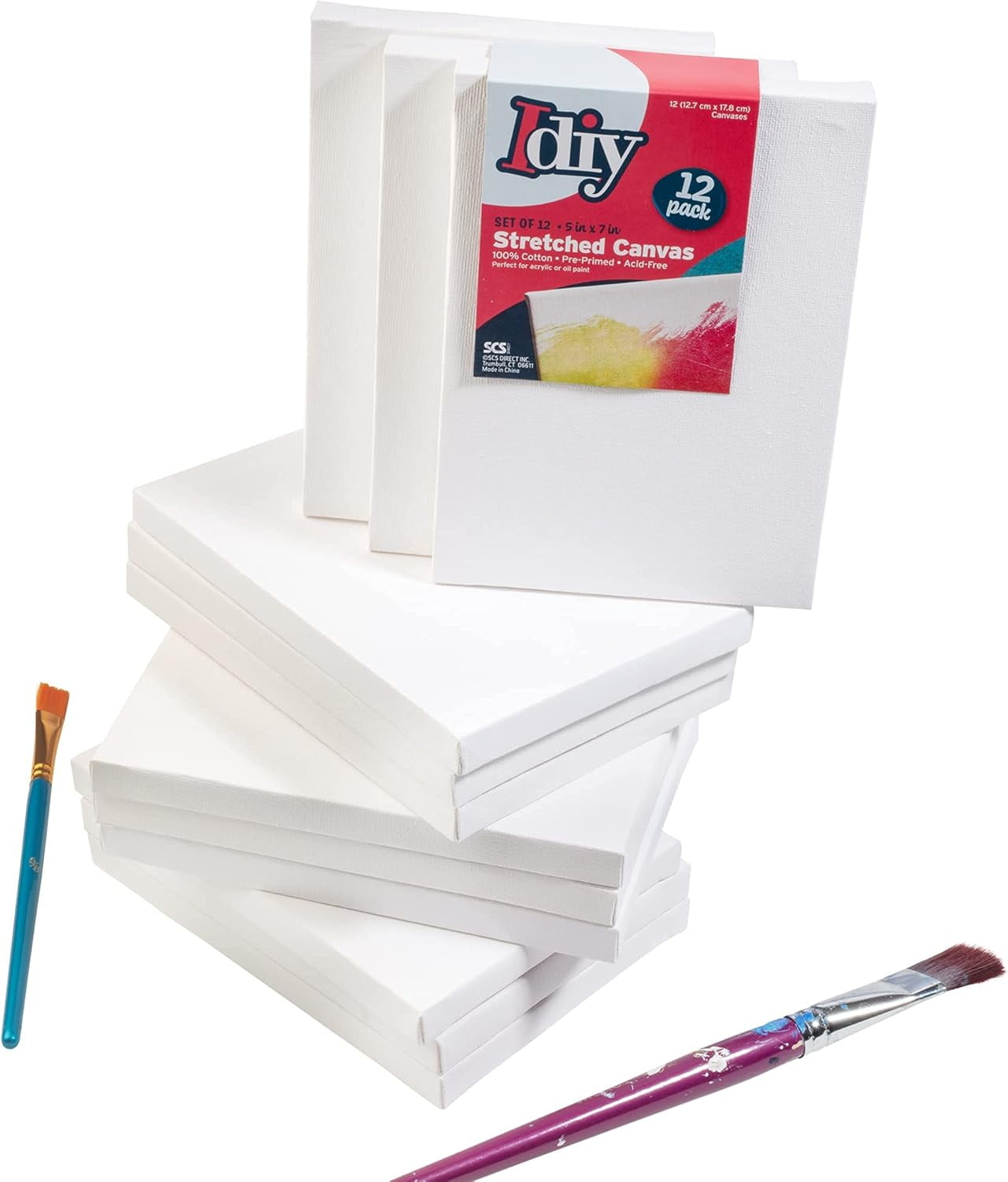 (2 pack) iDIY 5x7 Stretched Canvas Boards (Set of 12) – 100% Cotton Pre-Primed Painting Canvases for Acrylic & Oil Paint - Professional Grade Acid-Free Art Panels for Artists, Kids, Classroom & DIY Crafts