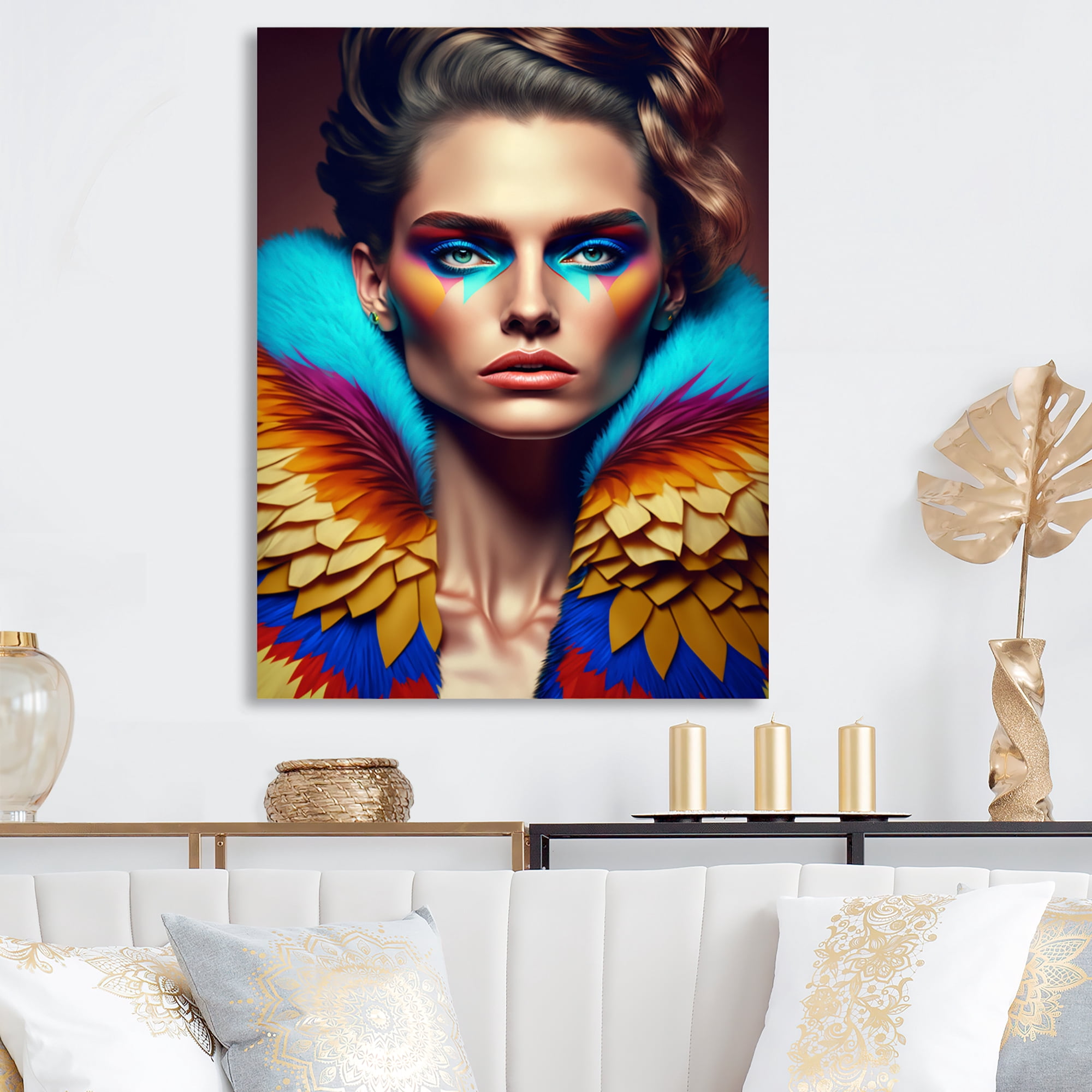 Designart Colorful Sensual Woman In Fur Coat VII Canvas Wall Art