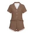 thumbnail image 4 of Stamzod Womens Pajama Sets Button Down Summer Cute Pjs 2 Piece Short Sleeve Sleepwear Ruffle Lounge Set Brown S, 4 of 8