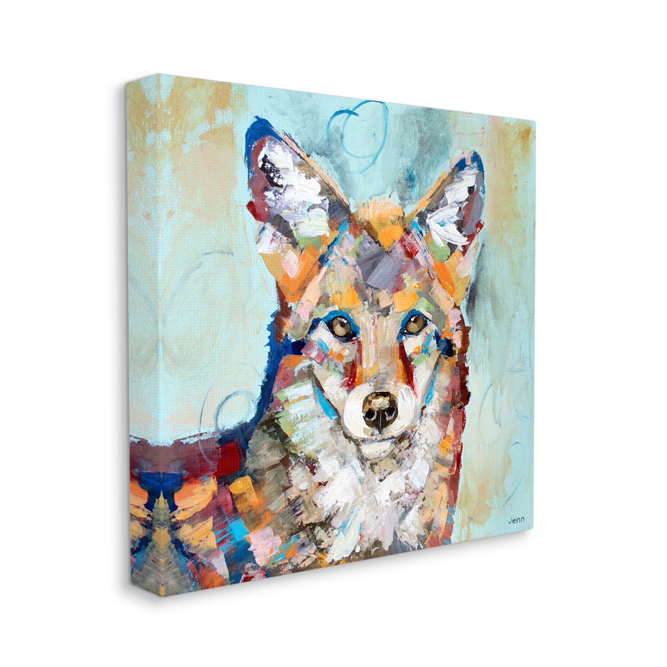 Abstract Fox Painting Modern Strokes Animals & Insects Painting Gallery Wrapped Canvas Print Wall Art