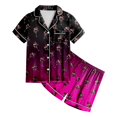 thumbnail image 4 of Cathalem Girls Silk Satin Pajamas Short Sleeve PJS Shorts Set Soft Button Down Sleepwear 2 Loungewear S 2 Loungewear S Hot Pink 8-9 Years, 4 of 5