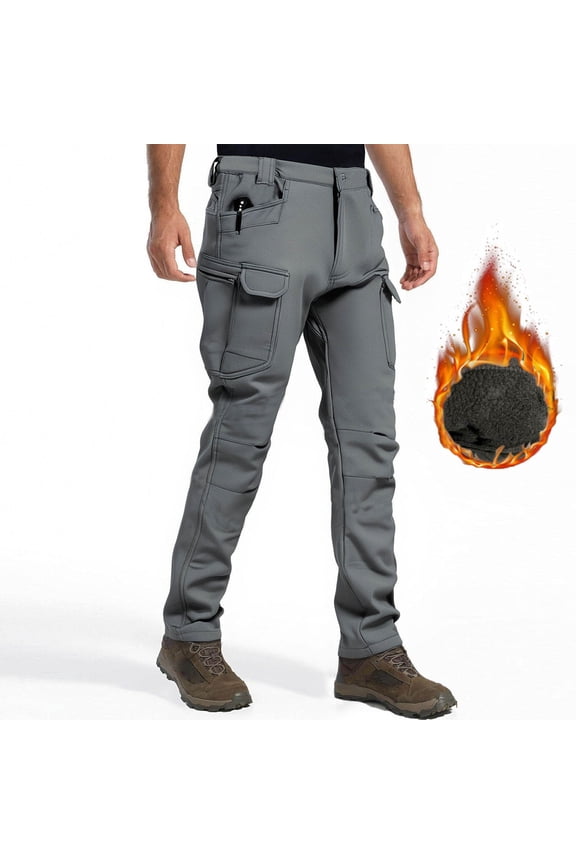 Fleece Lined Cargo Pants for Men Button Waist Open Bottom Sweatpants with Multi Pockets Casual Warm Outdoor Pants