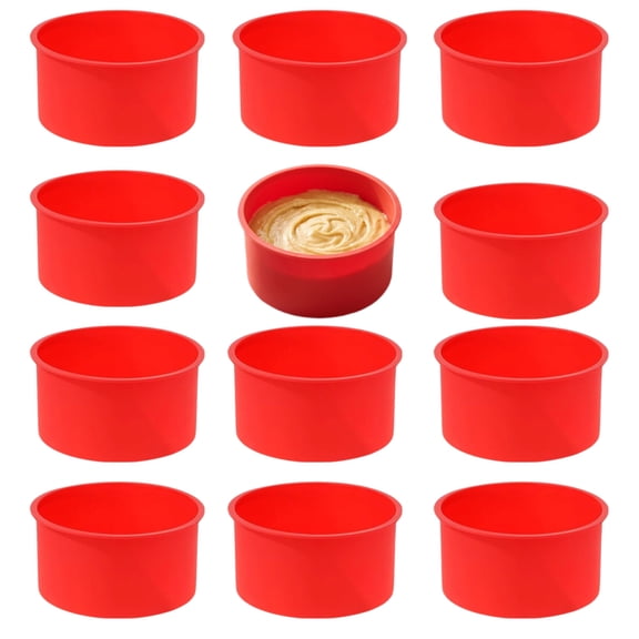 12 Pcs Silicone Cake Molds 4 Inch Round Non-Stick Baking Pans for Oven Microwave Red
